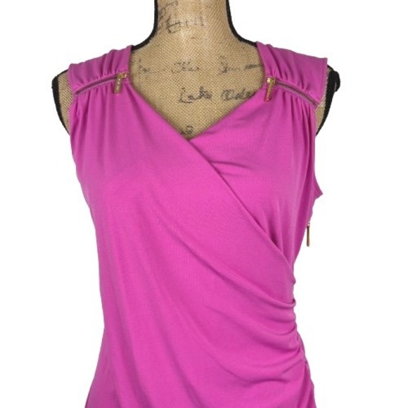 Michael Kors Hot Pink Sleeveless Zipper Accent‎ Ruched Sheath Dress Size 8 - Picture 2 of 7